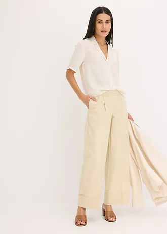 Blouse met reverskraag van satijn • natuurbeige • bonprix online shop