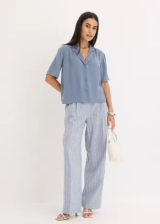 Blouse met reverskraag van satijn • rookblauw • bonprix online shop