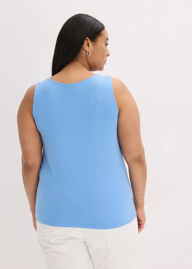 Top met knopen voor, Kleur: middenblauw