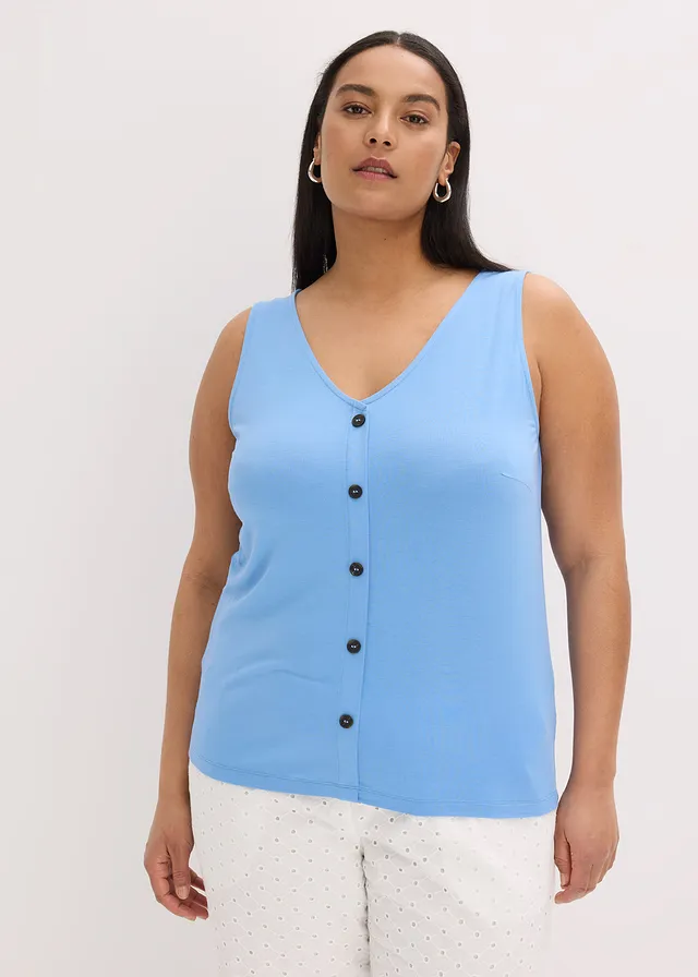 Top met knopen voor, Kleur: middenblauw