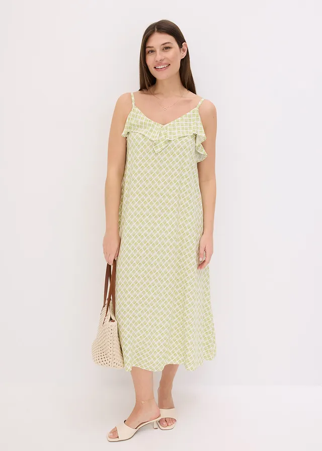 Midi jurk met ruches • mat pistache gedessineerd • product-page.page-title-suffix