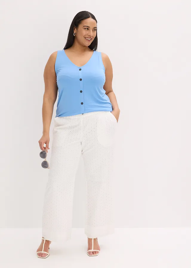 Top met knopen voor, Kleur: middenblauw