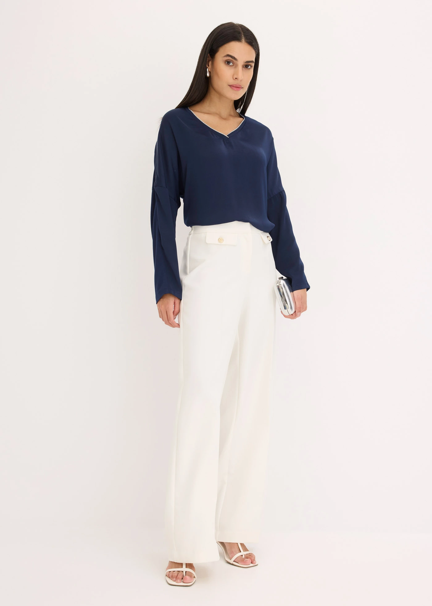 Shirt met vleermuismouwen • donkerblauw-metallic zilver • bonprix online shop