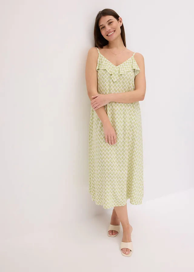 Midi jurk met ruches • mat pistache gedessineerd • product-page.page-title-suffix