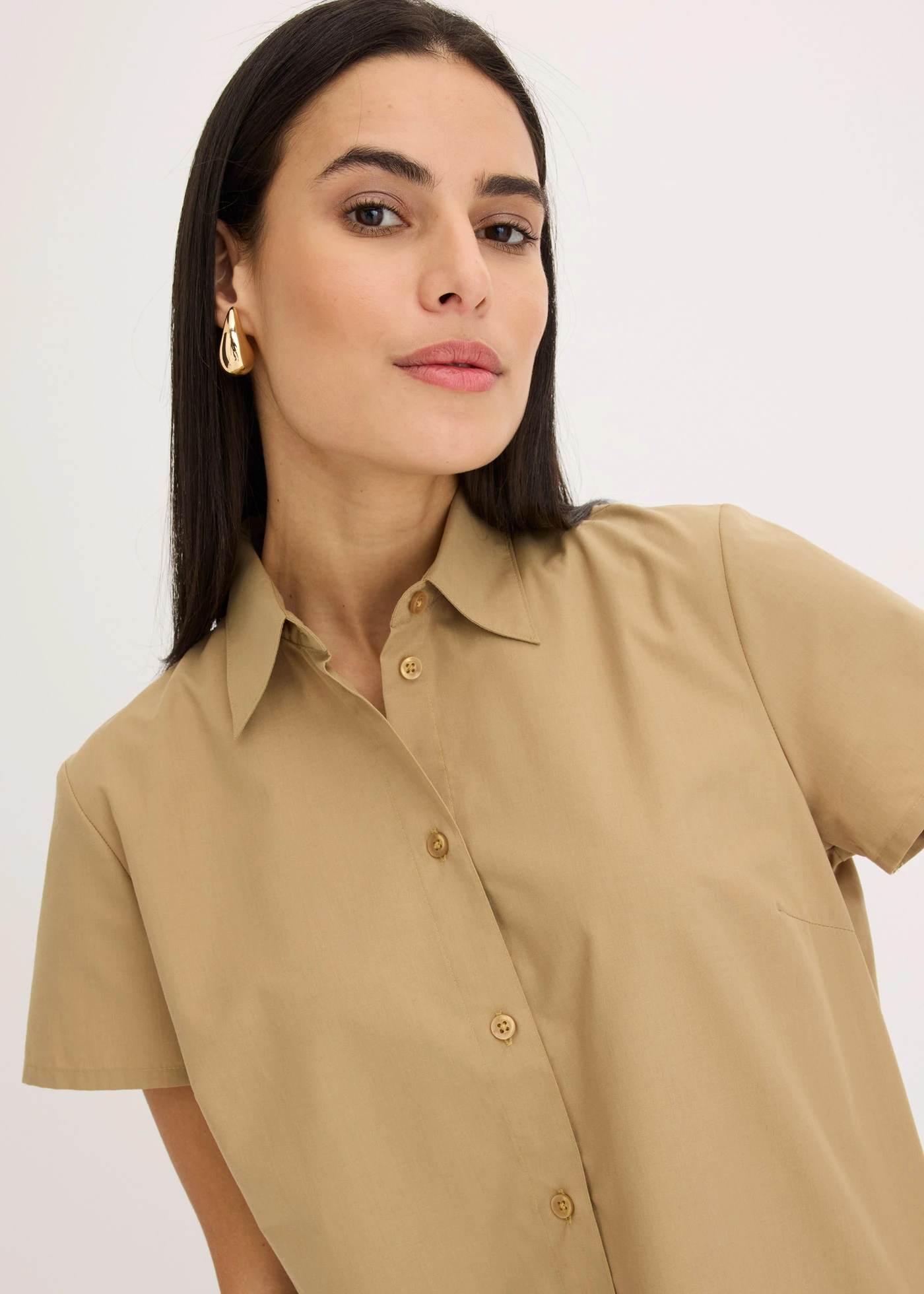 Popeline blouse met korte mouwen • kakibruin • bonprix online shop