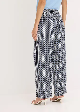 Pantaloni din jerse cu design minimalist • bleumarin/bej natur/albastru mediu cu imprimeu grafic • magazin bonprix