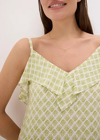 Robe midi à encolure volantée • pistache mat imprimé • Boutique bonprix