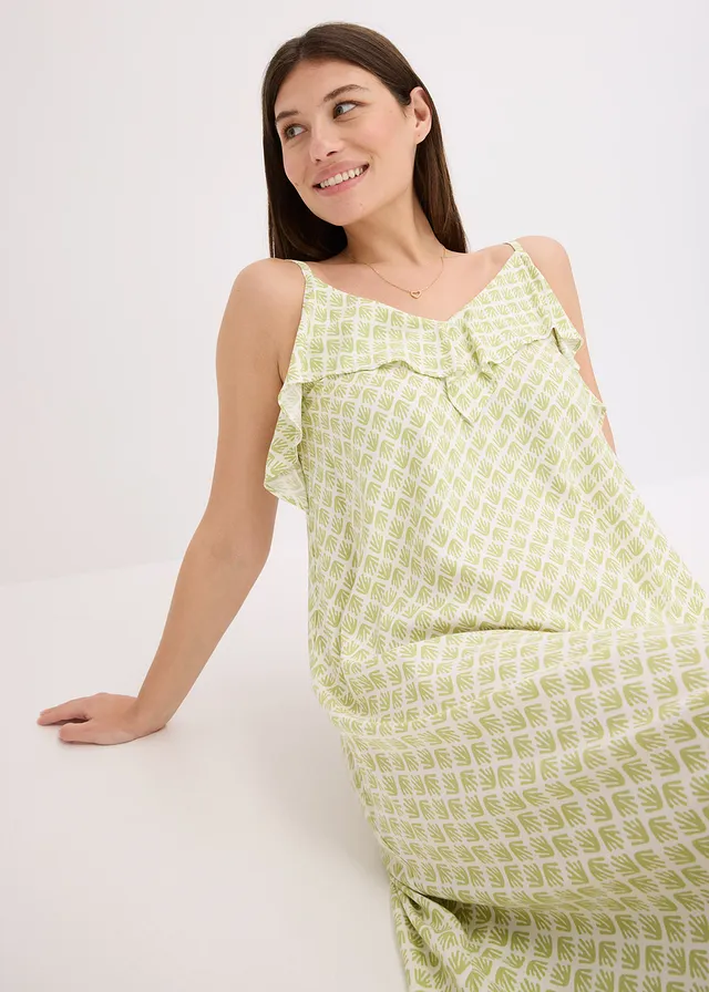Midi jurk met ruches • mat pistache gedessineerd • product-page.page-title-suffix