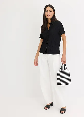 Blouse met structuur, Kleur: zwart