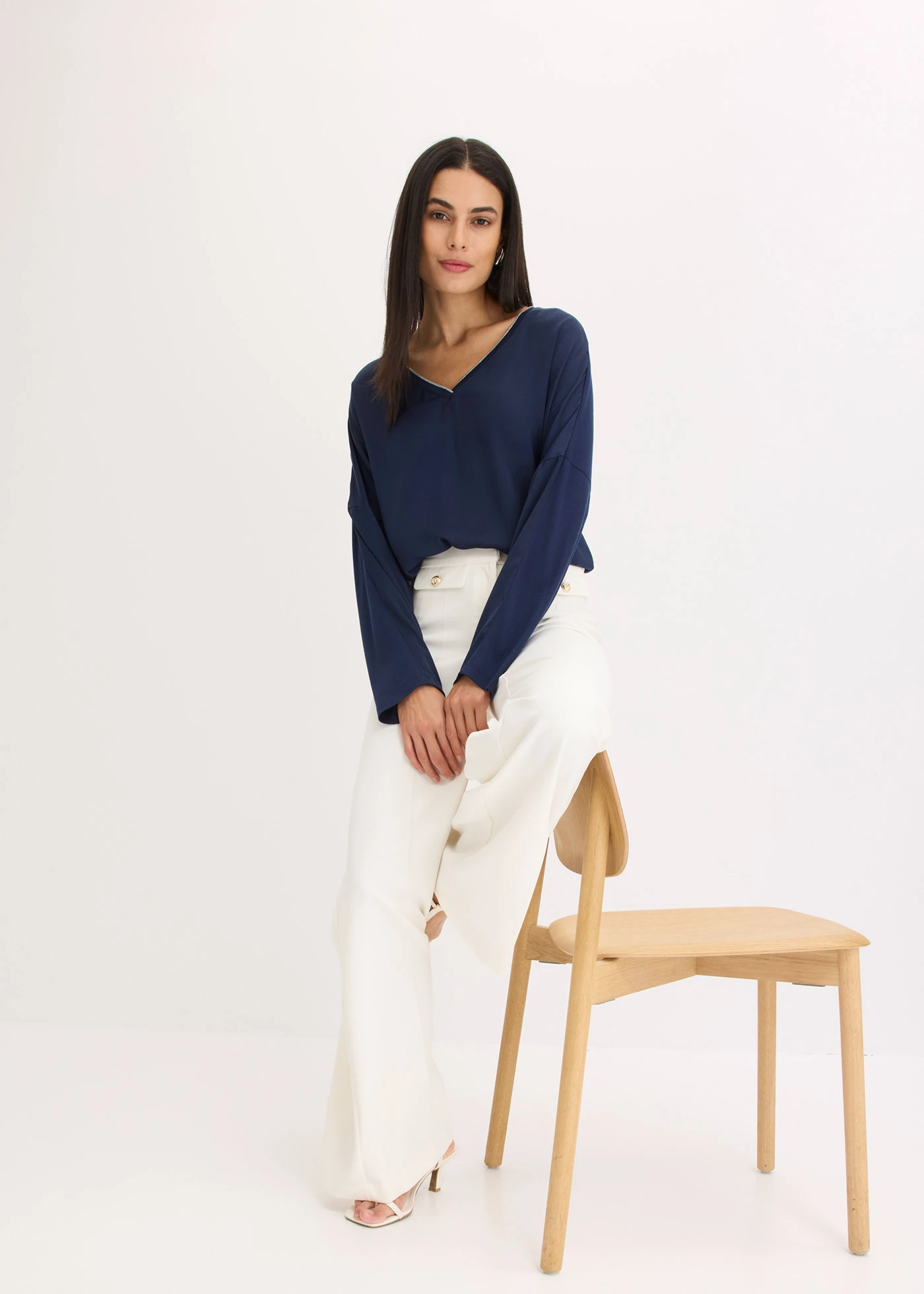 Shirt met vleermuismouwen • donkerblauw-metallic zilver • bonprix online shop