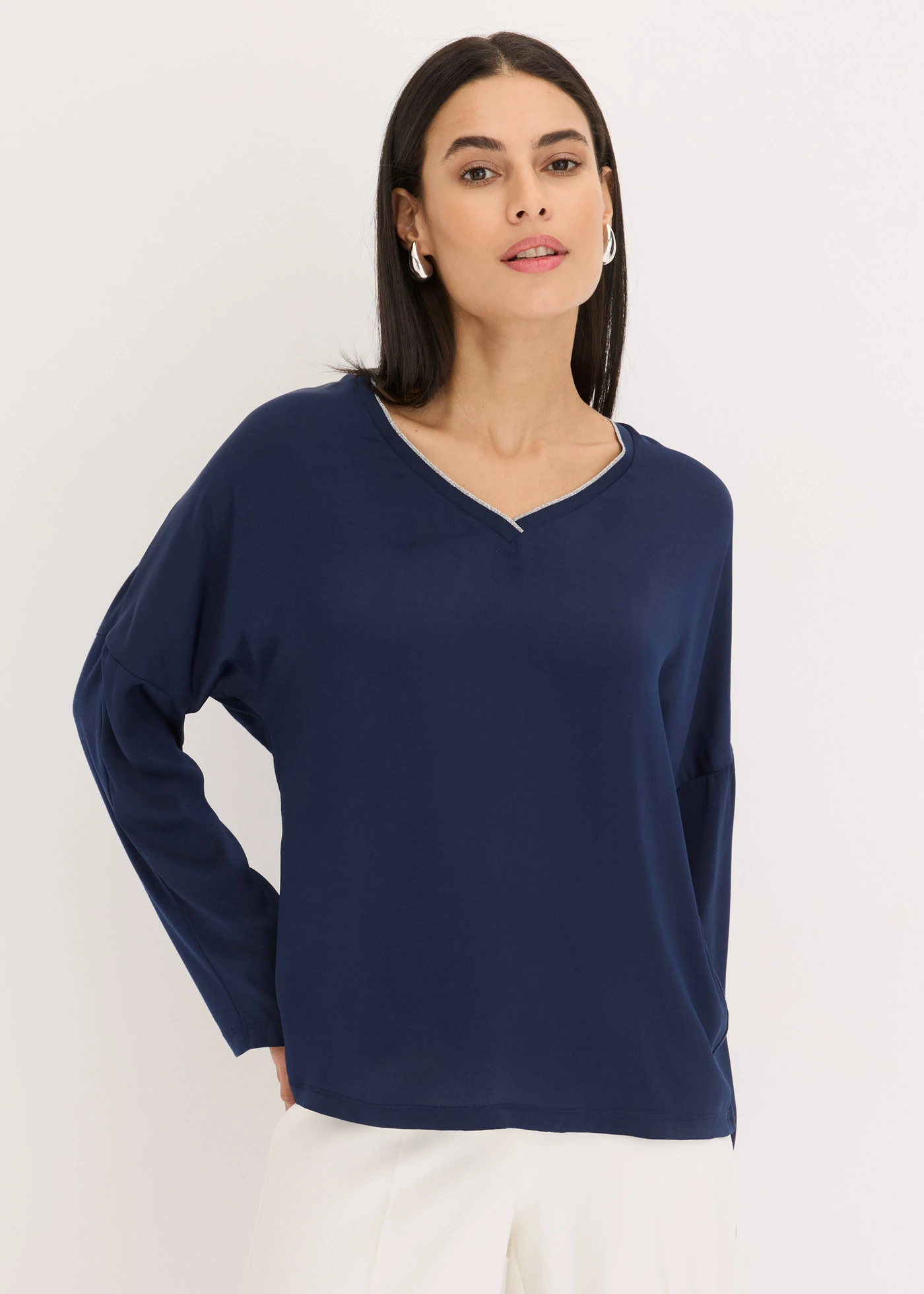 Shirt met vleermuismouwen • donkerblauw-metallic zilver • bonprix online shop