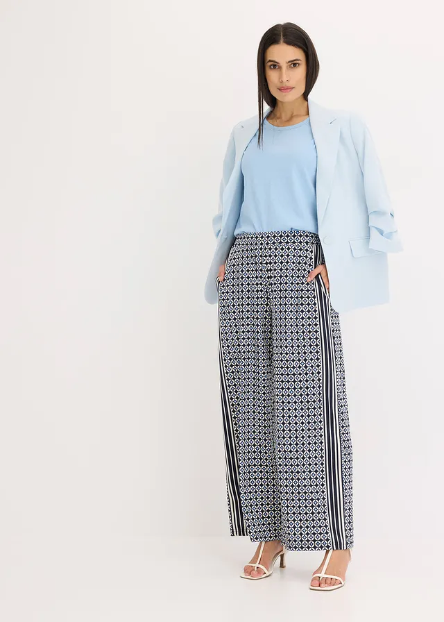 Pantalon en jersey au motif minimaliste • bleu foncé/beige naturel/bleu moyen graphique • product-page.page-title-suffix