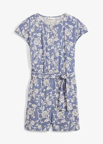 Krátký overal ze splývavé viskózy, barva: matně modro-béžová s květy