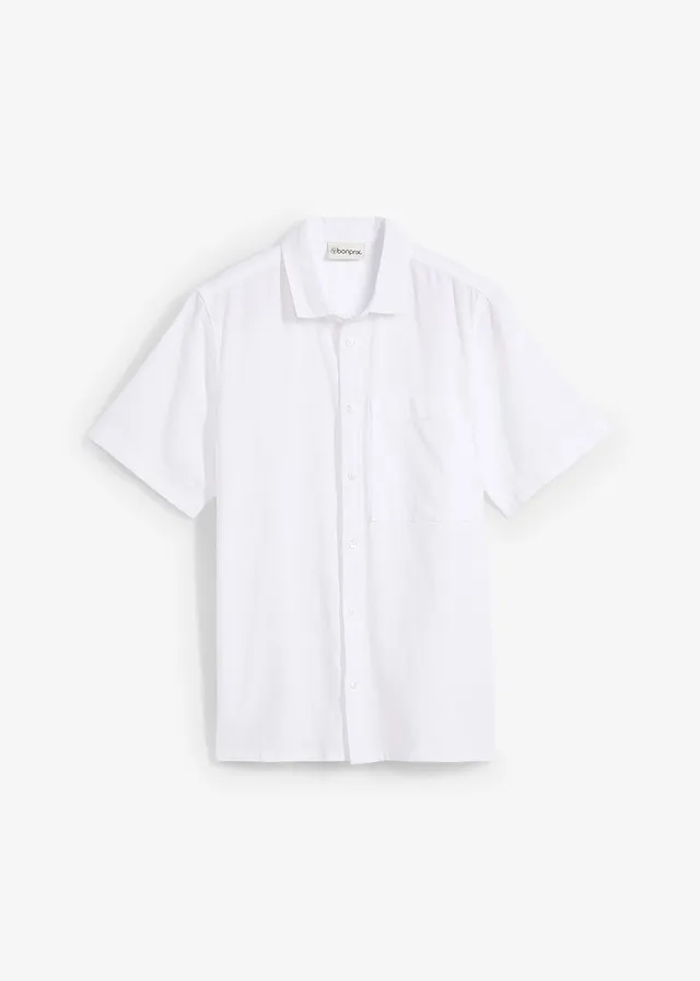 Overhemd met korte mouwen in een luchtige linnenmix, Kleur: wit