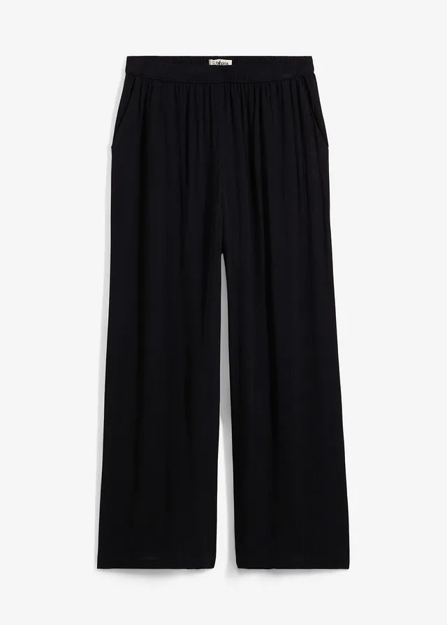 Pantalon palazzo en viscose douce, Couleur: noir