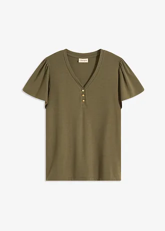 Tričko z viskózy, s knoflíky • tmavě olivová • bonprix obchod