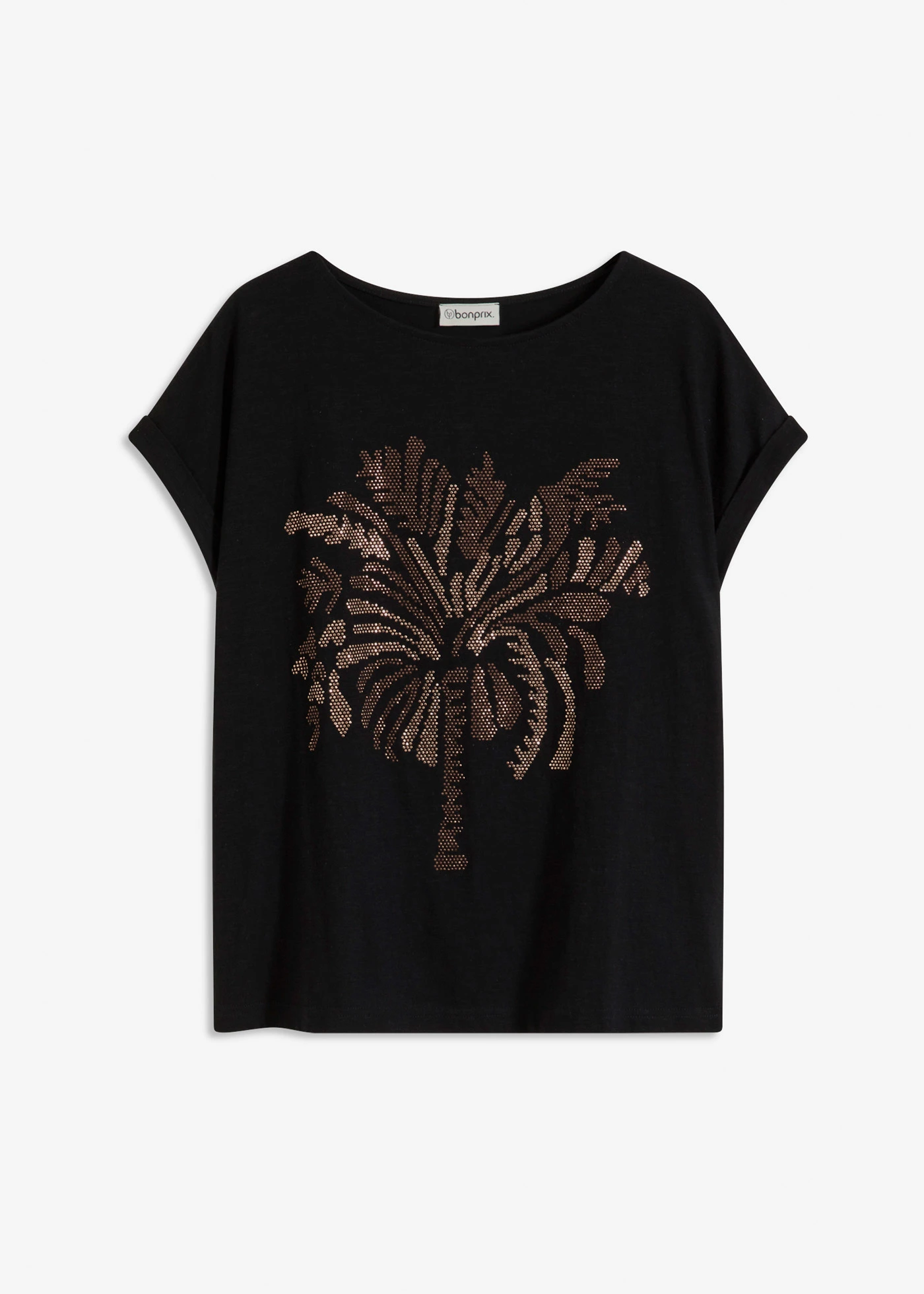 T-shirt en coton avec rivets • noir imprimé • Boutique bonprix