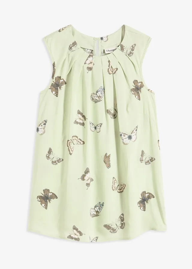 Blousetop van soepele viscose, Kleur: soft salie met print