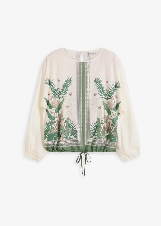 T-shirt tunique imprimé, Couleur: crème imprimé