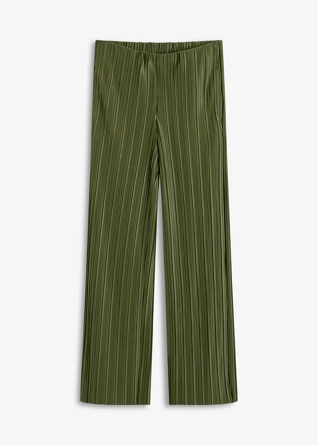 Pantalon en jersey plissé, Couleur: kaki foncé