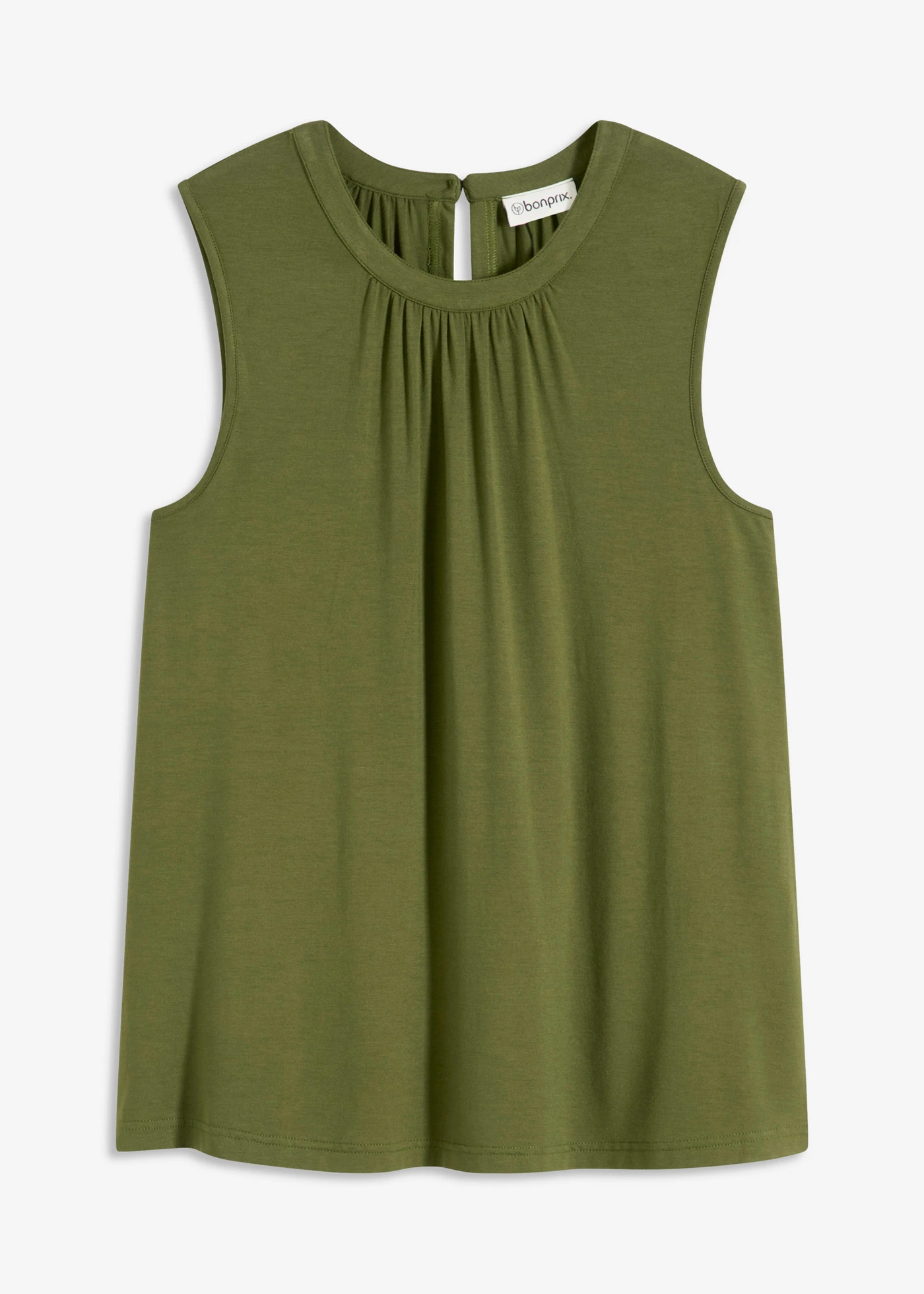 Bluzka bez rękawów z dżerseju • ciemny khaki • sklep bonprix