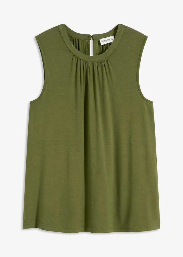 Jersey blousetop, Kleur: donkerkaki