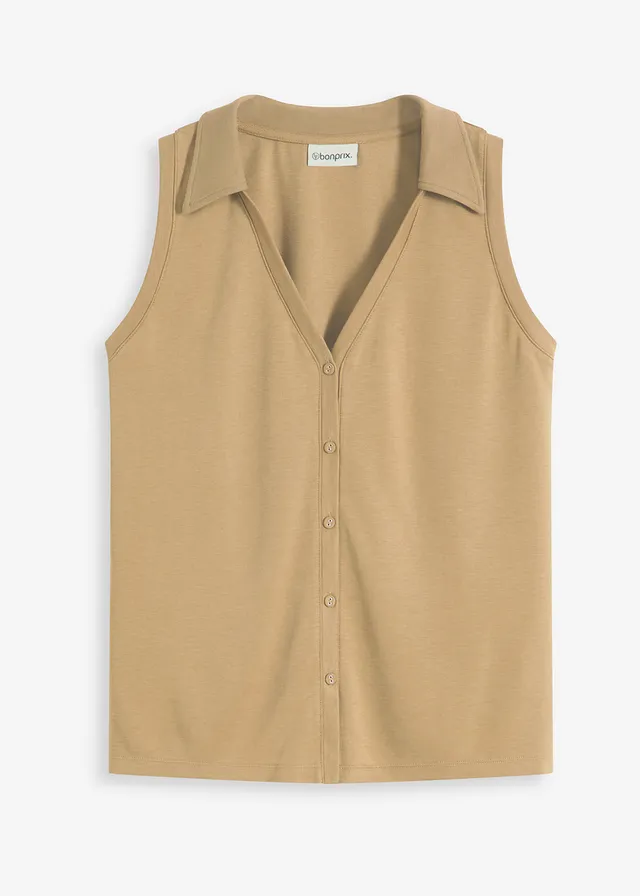 Viscose piqué polotop • kakibruin • bonprix online shop