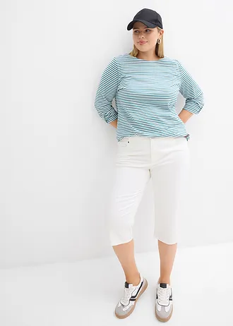 Pantalon corsaire à taille élastiquée, Couleur: blanc