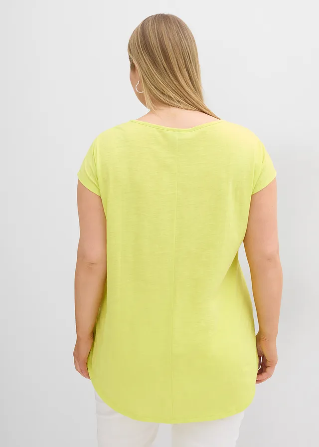 T-shirt long 100% coton, Couleur: jaune citron