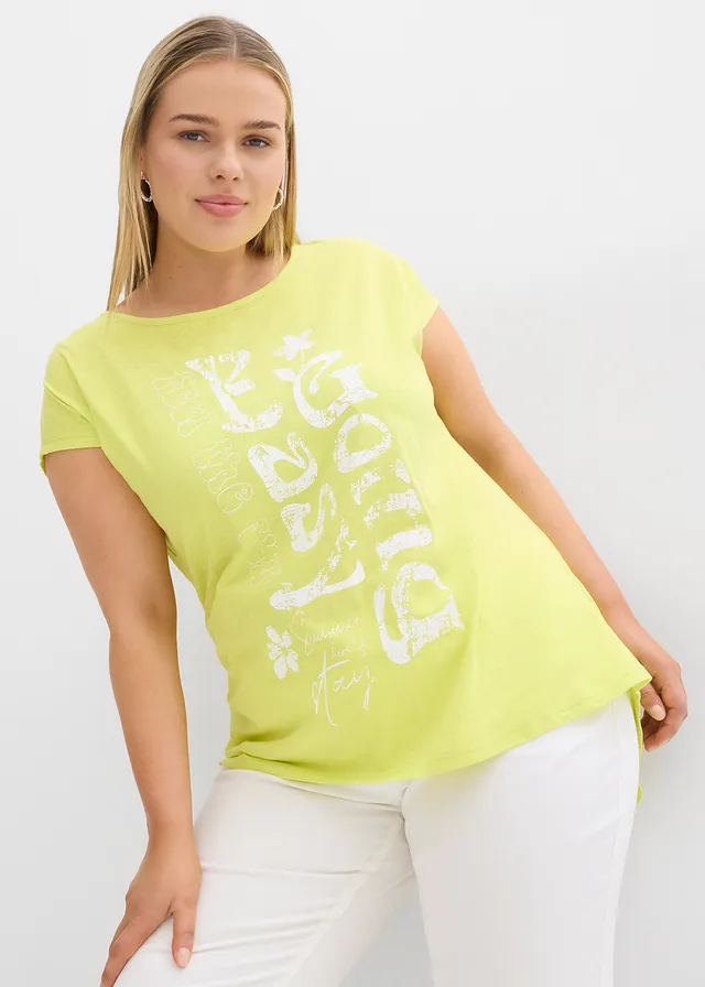 T-shirt long 100% coton, Couleur: jaune citron