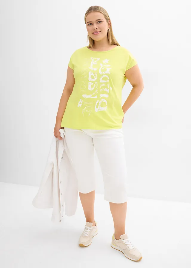 T-shirt long 100% coton, Couleur: jaune citron