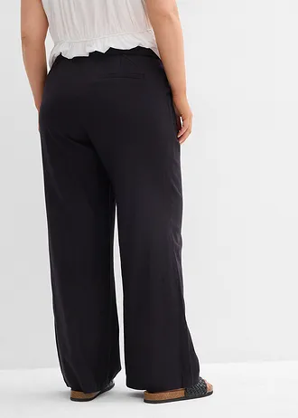 Lange palazzo broek met linnen, Kleur: zwart