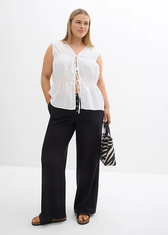 Lange palazzo broek met linnen, Kleur: zwart