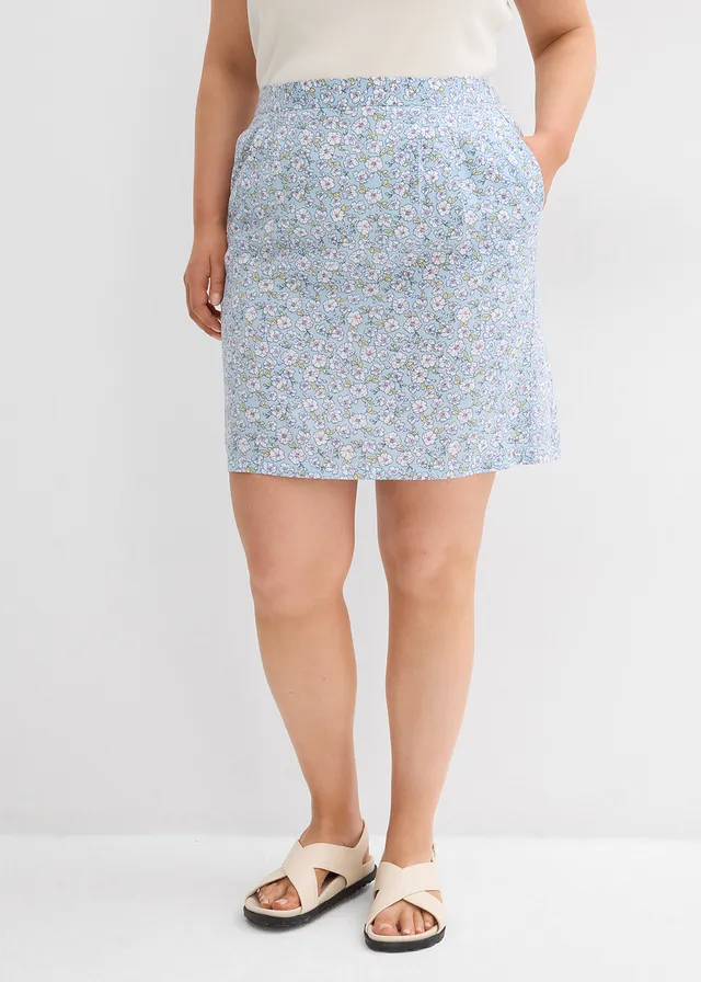 Minirok van vloeiende viscose, Kleur: ijsblauw gebloemd