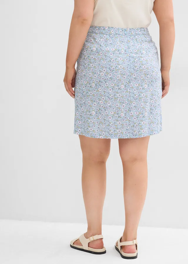 Minirok van vloeiende viscose, Kleur: ijsblauw gebloemd