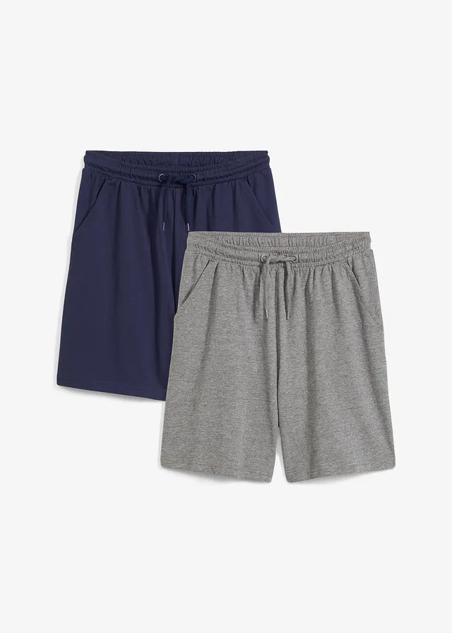 Lichte jersey short (set van 2), Kleur: donkerblauw+grijs gemêleerd