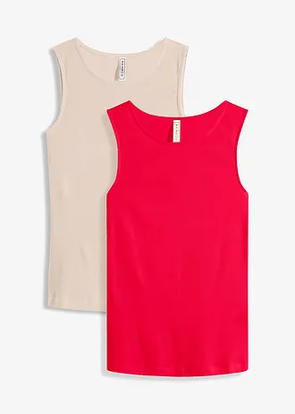 Top w prążek z czystej bawełny organicznej (2 szt.) • głęboki czerwony+szarobeżowy • sklep bonprix