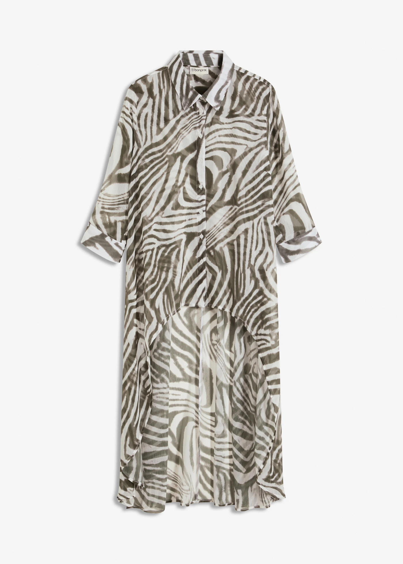 Dlouhá šifonová halenka • přírodno-tmavě olivová se zebřím vzorem • bonprix obchod