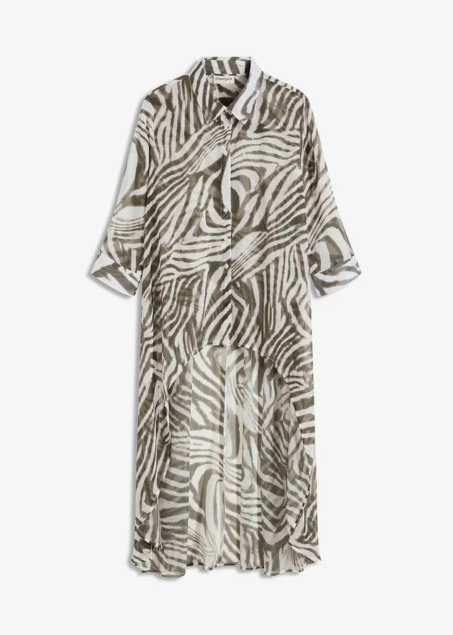 Dlouhá šifonová halenka • přírodno-tmavě olivová se zebřím vzorem • bonprix obchod