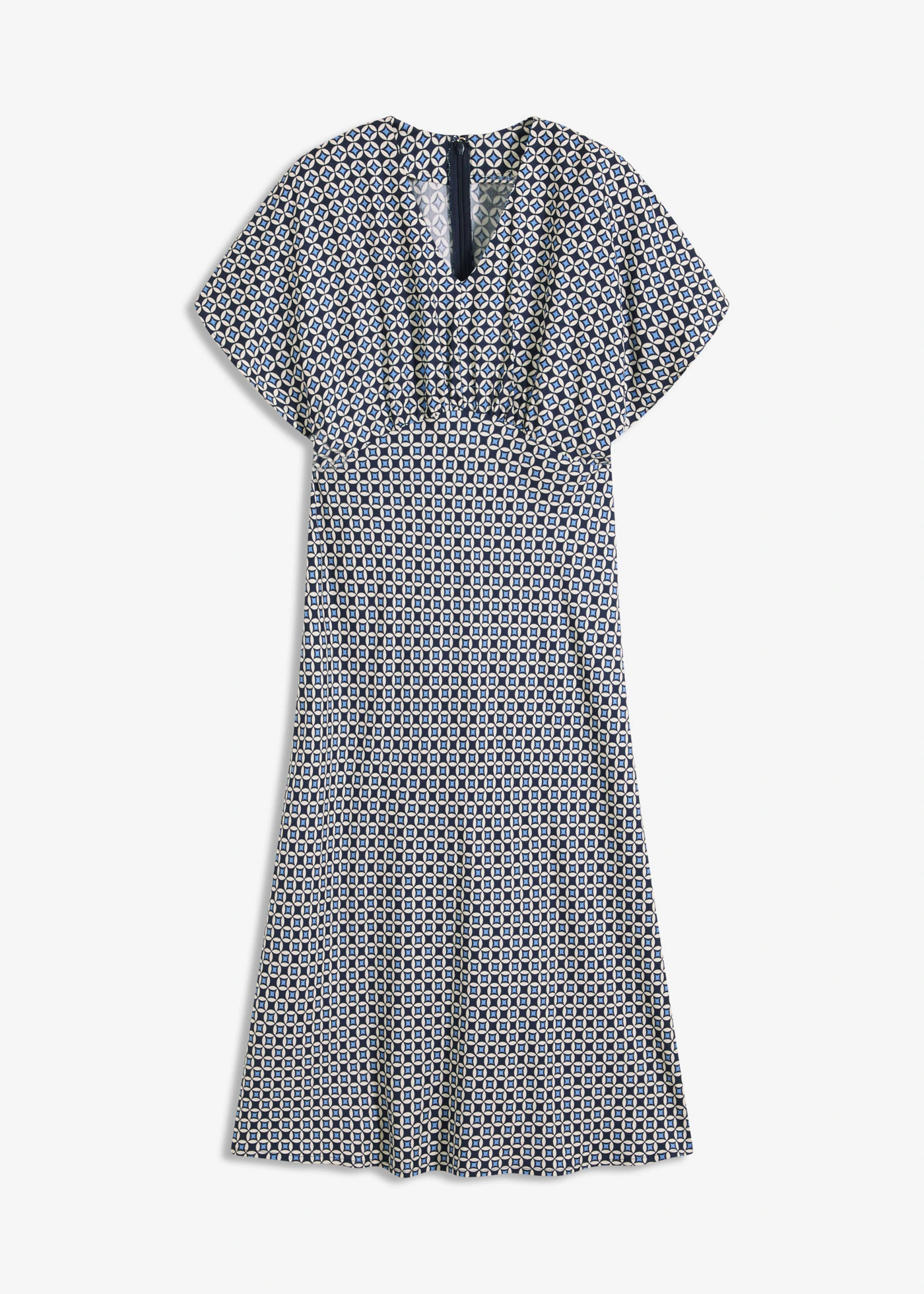 Rochie din viscoză fluidă • bej natur/bleumarin/albastru mediu cu imprimeu grafic • magazin bonprix