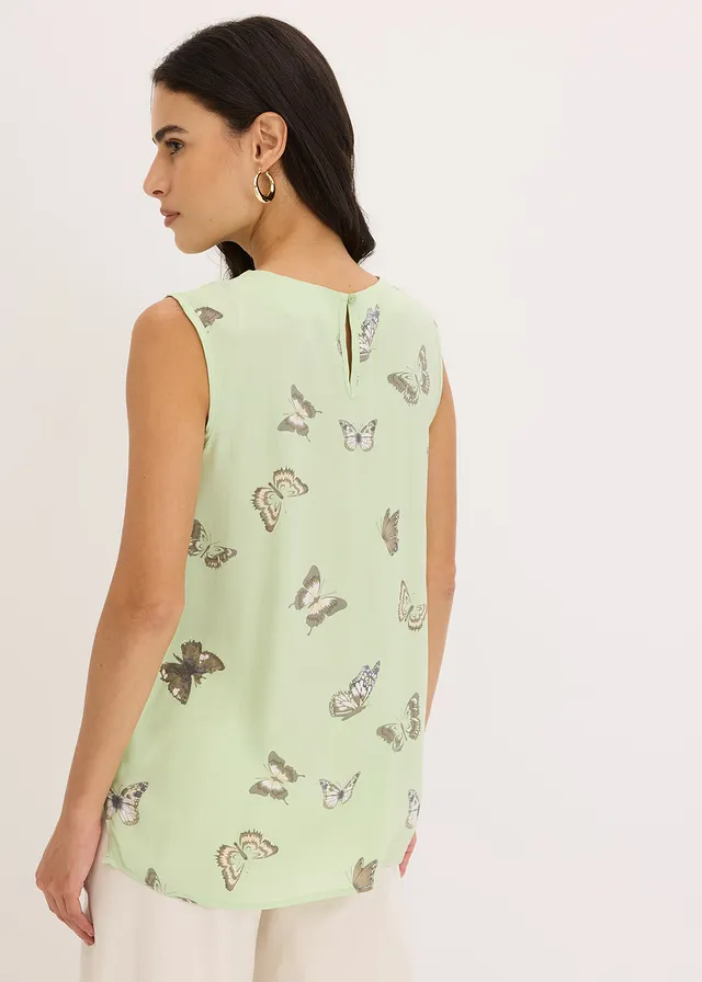 Blousetop van soepele viscose, Kleur: soft salie met print