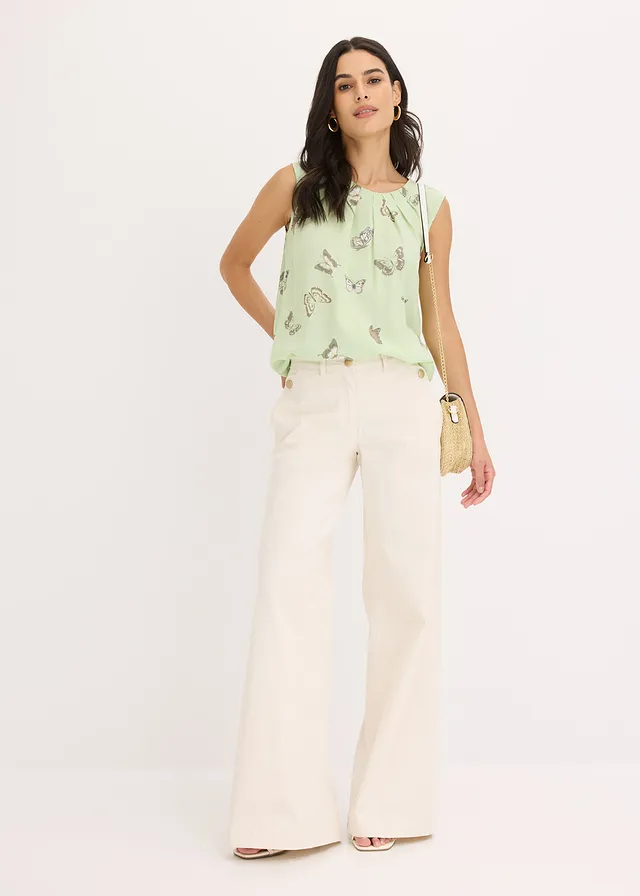 Blousetop van soepele viscose, Kleur: soft salie met print