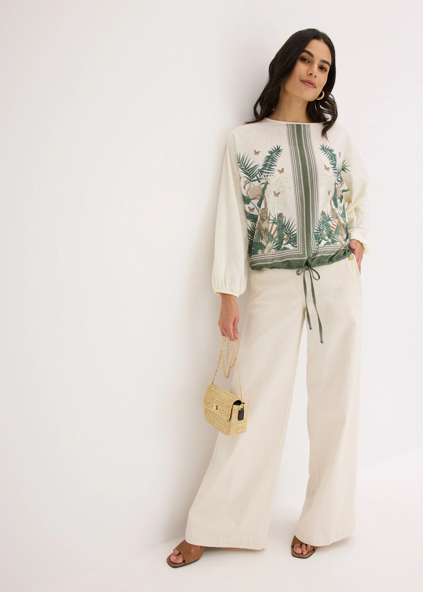 Bluză tricot-tunică cu imprimeu • alb-crem cu imprimeu • magazin bonprix