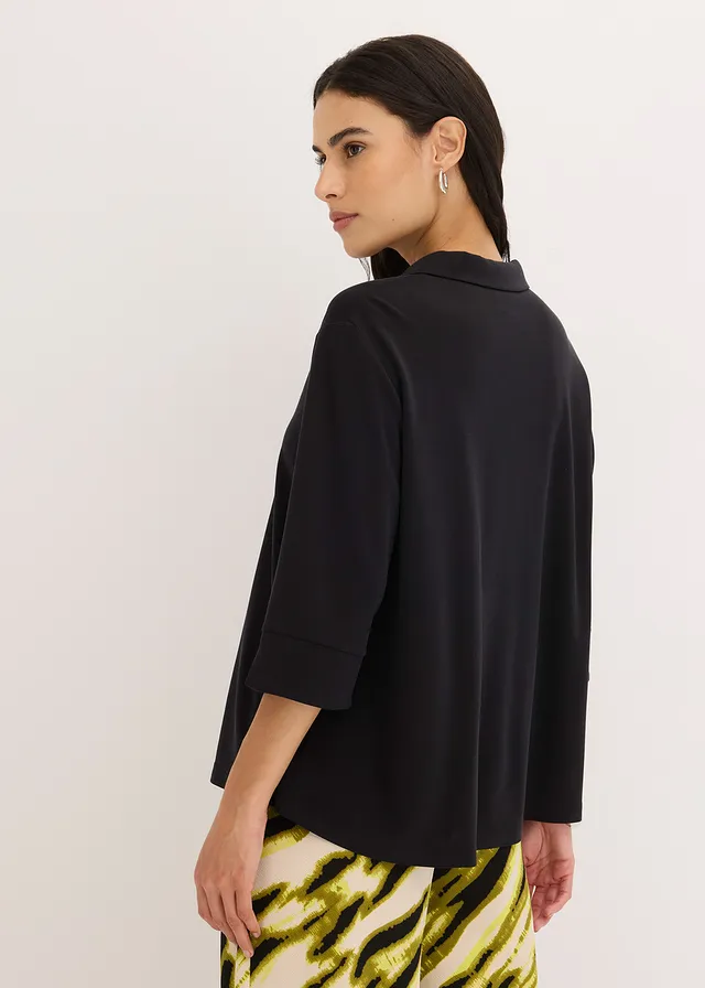 Tunique fluide en maille piquée de viscose, Couleur: noir