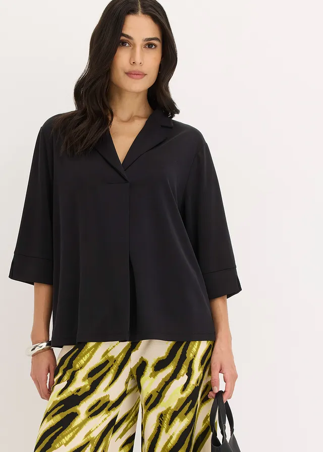 Shirttuniek van soepele viscose piqué, Kleur: zwart