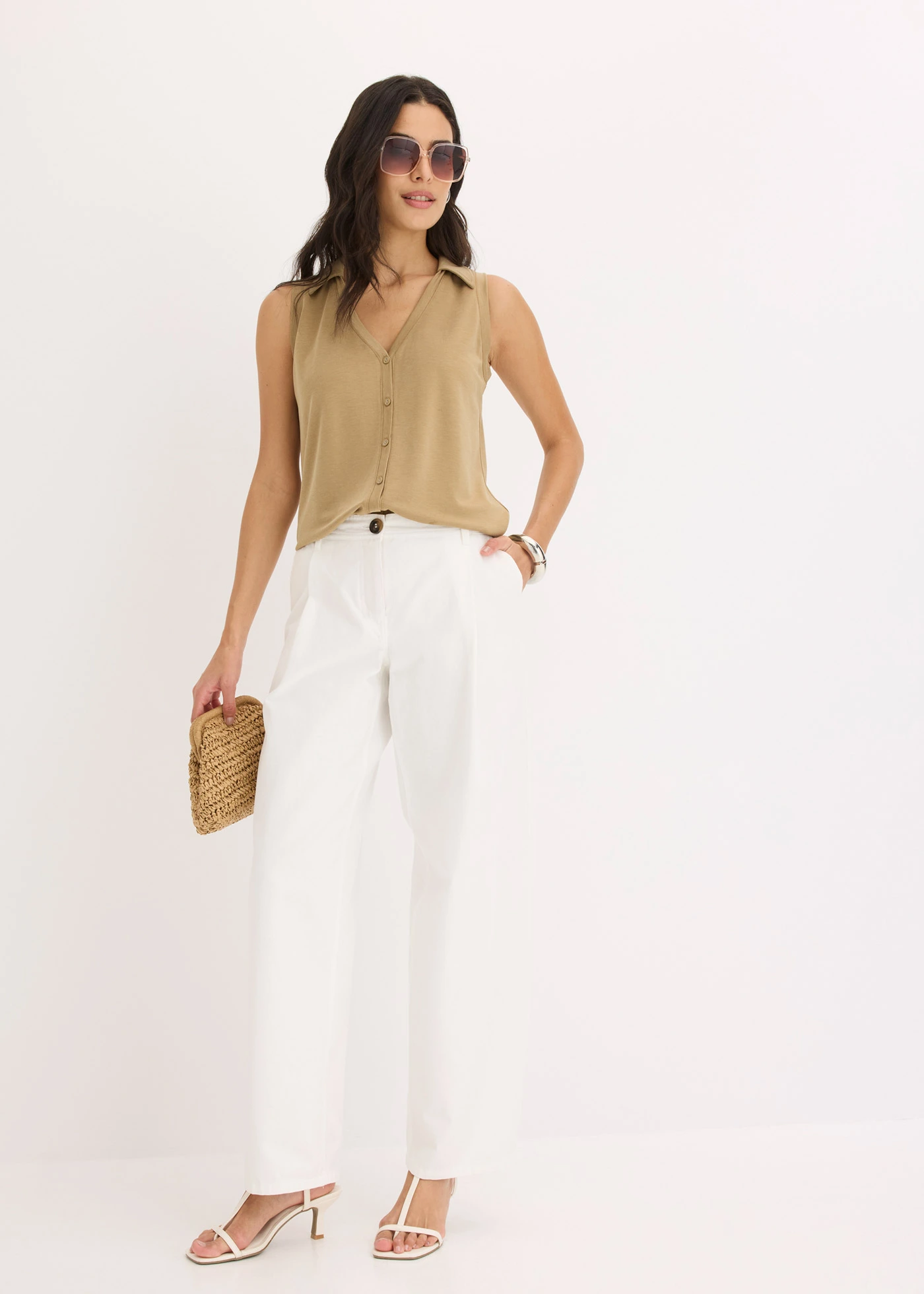 Viscose piqué polotop • kakibruin • bonprix online shop