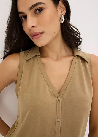 Viscose piqué polotop • kakibruin • bonprix online shop