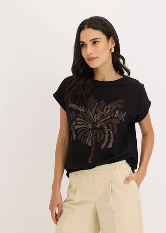 Katoenen shirt met studsapplicatie • zwart met print • bonprix online shop