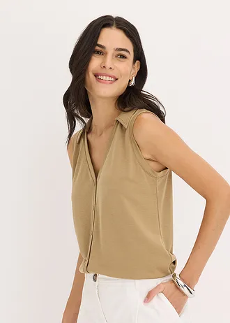 Viscose piqué polotop • kakibruin • bonprix online shop