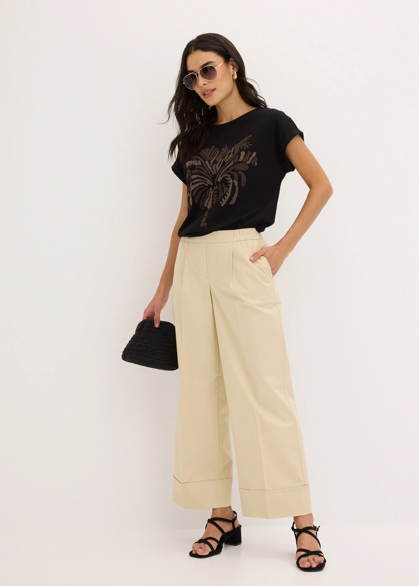 Katoenen shirt met studsapplicatie • zwart met print • bonprix online shop